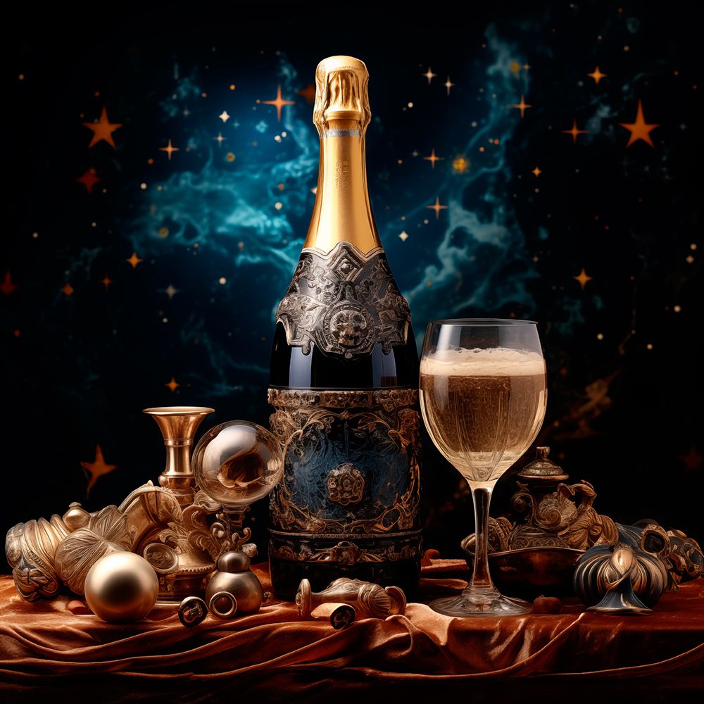 Wine bottle and glass
